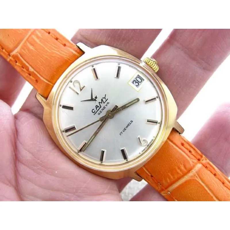 UNISEX 17 jewels CAMY manual mechanical Calendar Golden men's watch