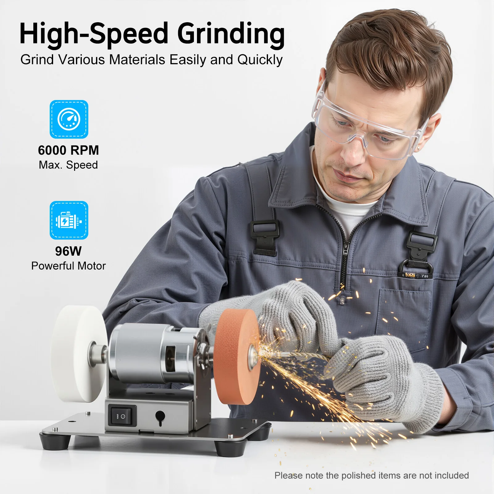 

Small Grinder, Electric Benchtop Sander, 7 Gear Adjustable Speed Table Grinder Shockproof Non-slip Foot Round Corner Mountable