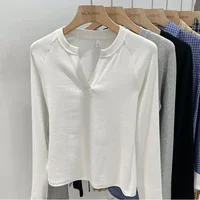 2026 Women's Basic Style Slim Fit V-Neck Long Sleeve T-Shirt Korean Style Versatile Simple Base Layer Top Casual Tee for Women - Image 4