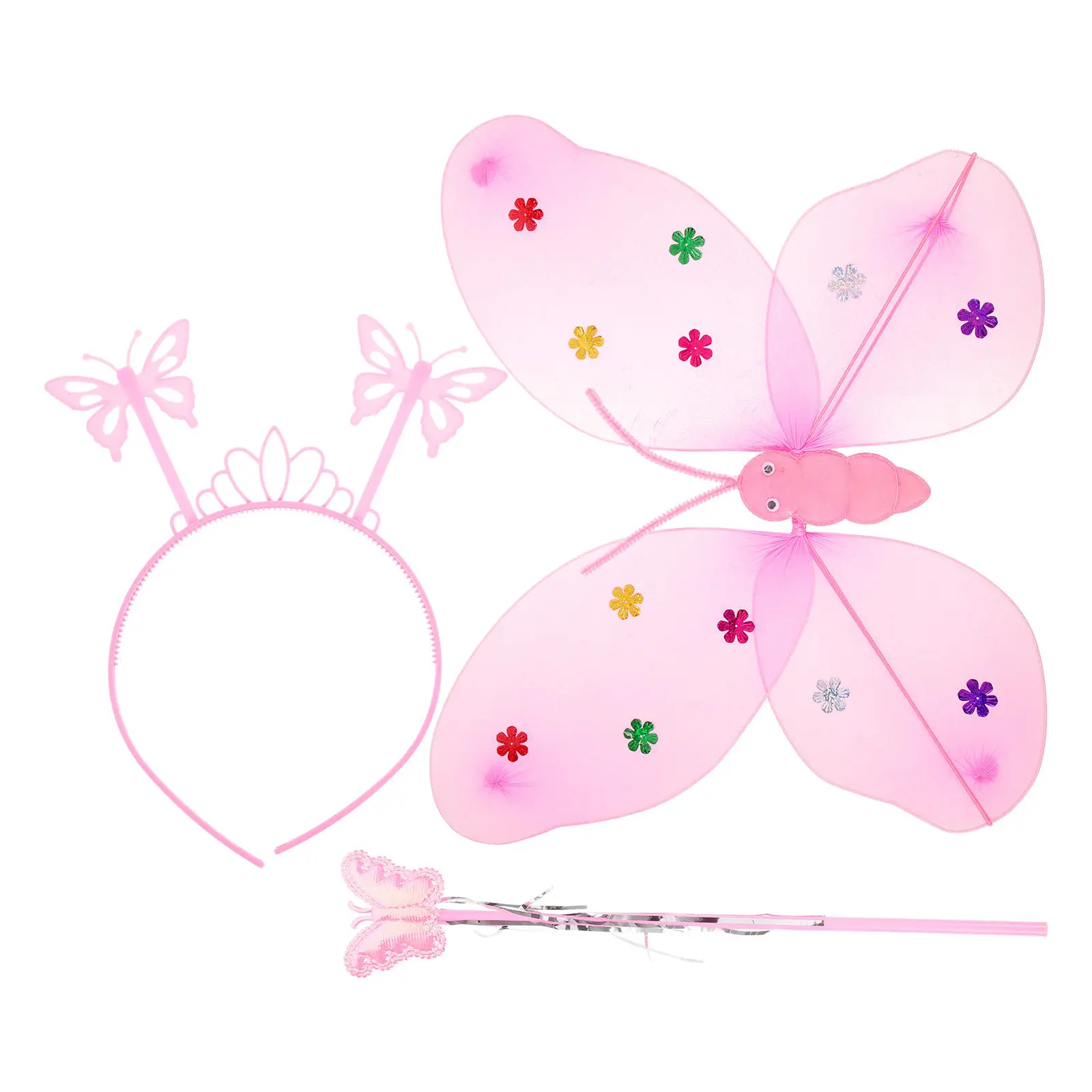 2Pcs Girl Fairy Wings Outfit Angel Wings Wand Set Comfortable Texture Material Perfect for Costume Cosplay Party