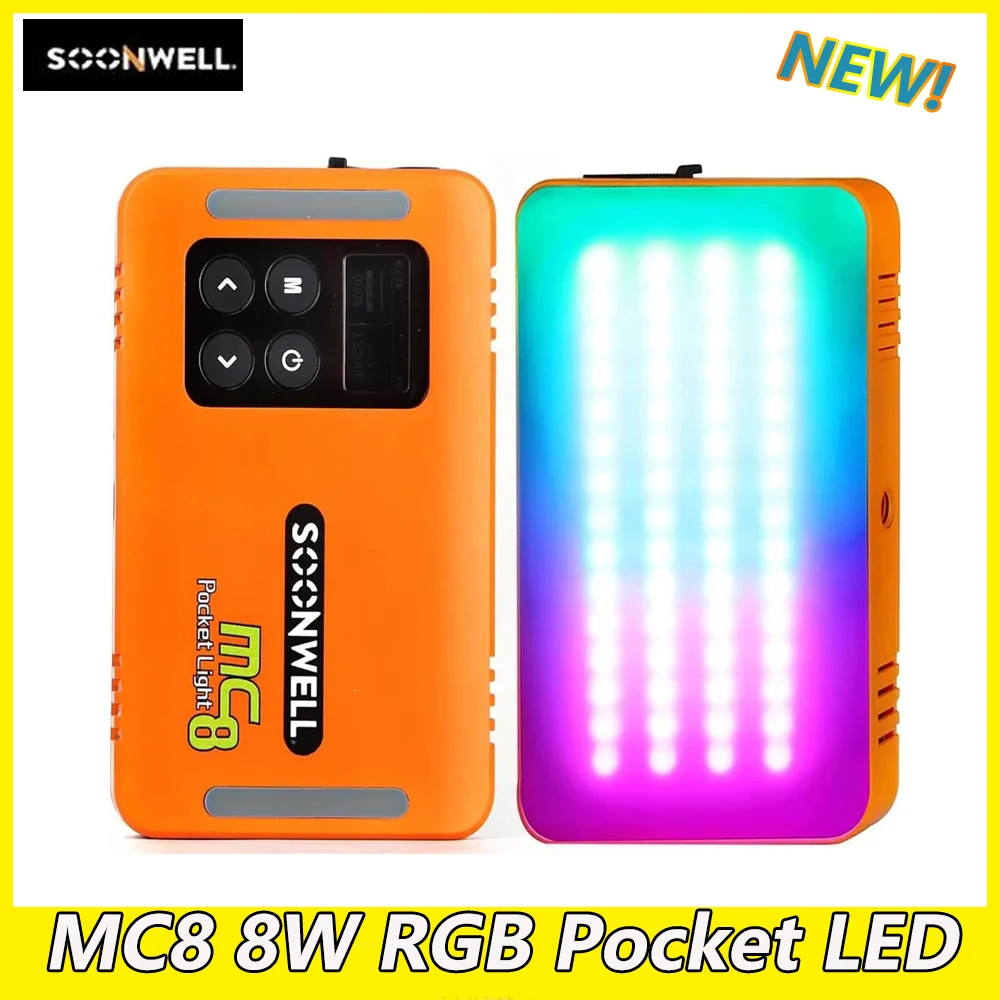 

SOONWELL MC8 RGB Pocket LED Light 8W 2000K-6000K Sound Control Atmosphere lamp For Indoor Vlog Live Streaming