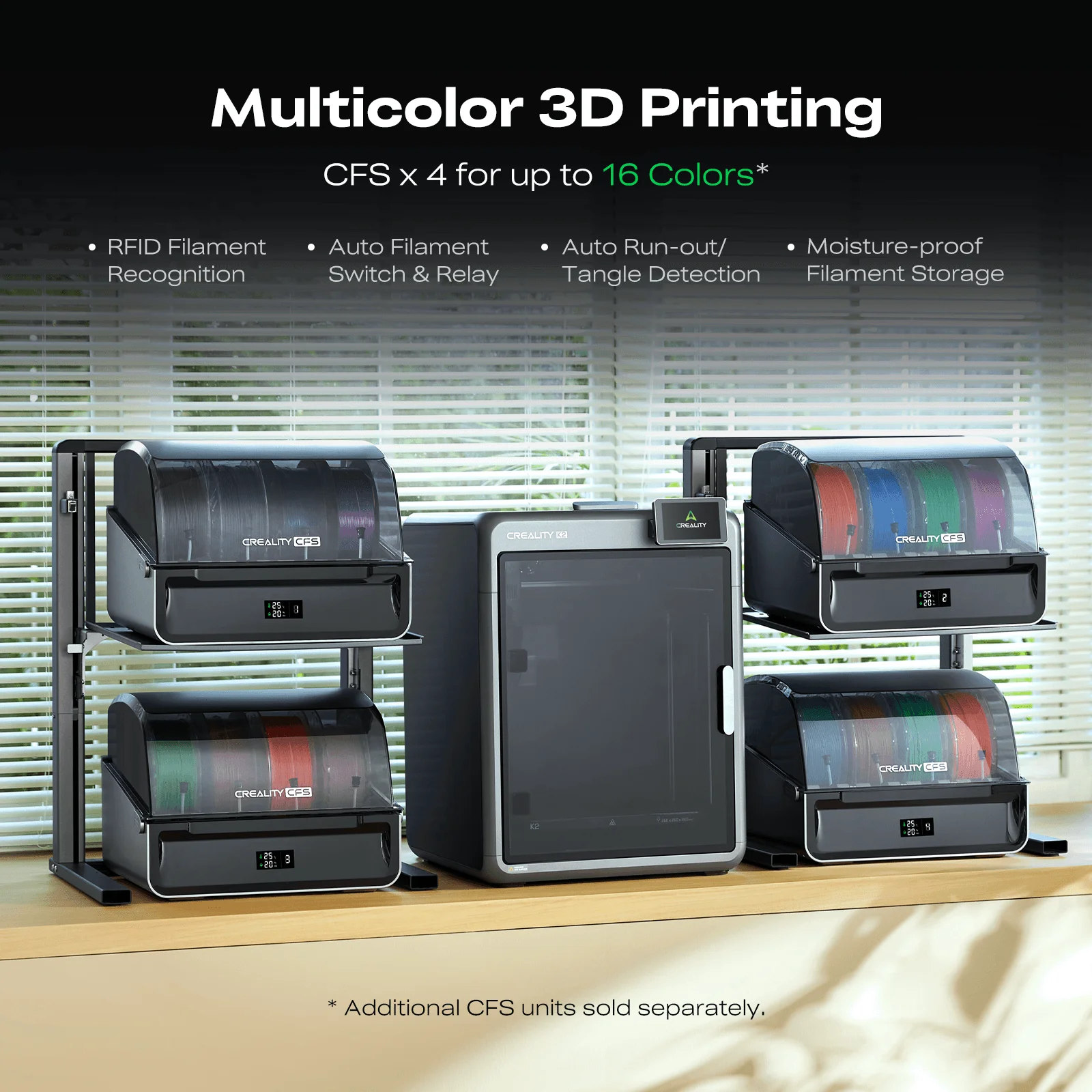 Creality Official K2 Combo 3D Printer, Multi-Color Printing with CFS, 600Mm/S High Speed, AI Cameras, Full Auto-Leveling, Dual Z-Axis