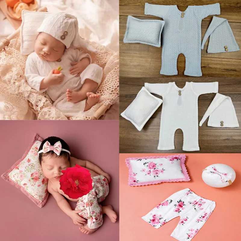 Baby Studio Photo Shooting Romper with Posing Pillow Newborn Photography Props Costumes Stretch Soft Baby Photography Clothes