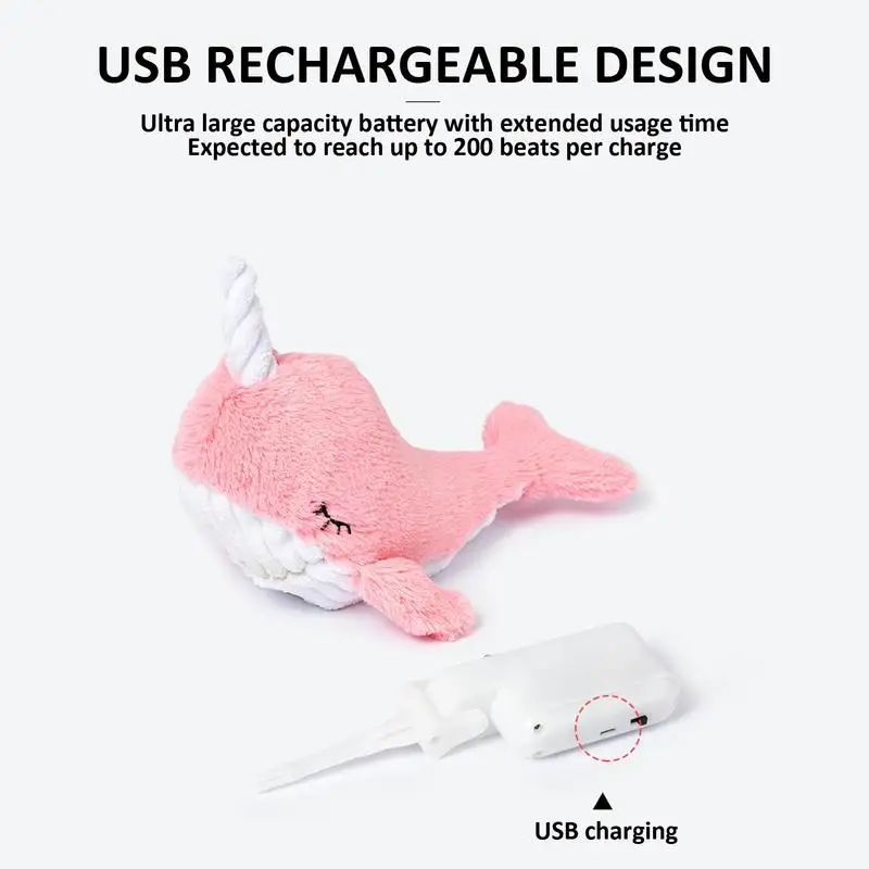 Interactive Electric Pink Narwhal Cute Plush Toy Stuffed Animal Dog Toy Cleaning Tooth Cat Chew Pet Dog Accessories Toys