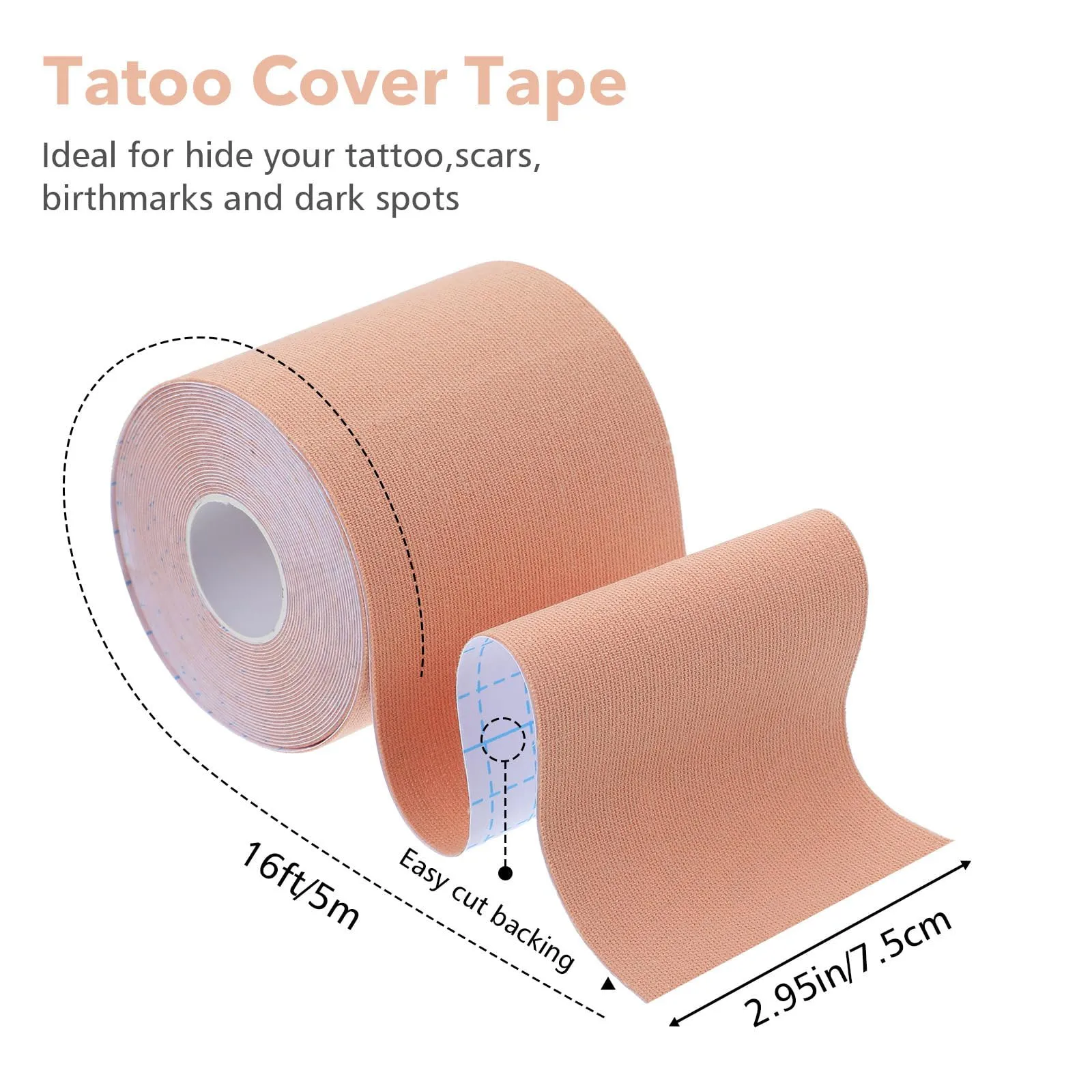 1 Roll 16.4 Feet Tattoo Cover Up Tape Sweatproof Skin-Tone Scars Concealing Tape for Tattoos, Scars, Birthmarks
