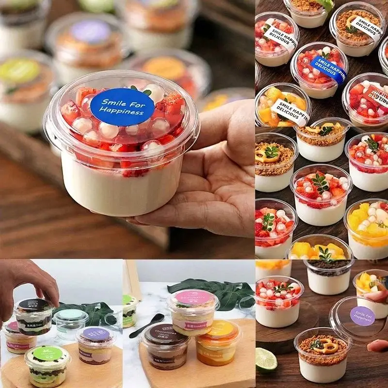 Disposable Plastic Pudding Cups with Lids 50PCS 150ML Leak Resistant for Ice Cream Cake Picnic Outdoor Use