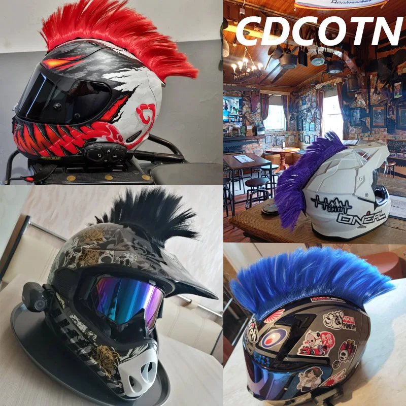 Creatieve Persoonlijkheid Motorfiets Elektrische Helm Decoratie Mohawk Pruik Haar Motorfiets Helm Accessoires Stickers Cosplay Styling