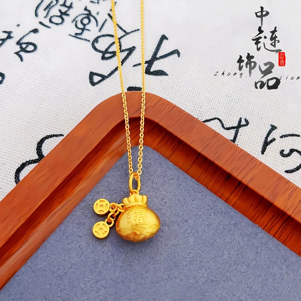 Fortune bag pendant transshipment gold beads black rope fortune bag 9999gold