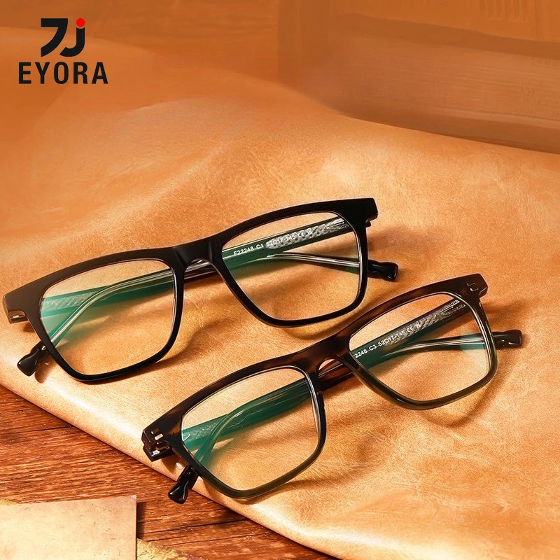 

EYORA Business Acetate Square Full Rim Reading Glasses Anti Blue Ray Myopia and Hyperopia Photochromic Prescription Eyewear Lens
