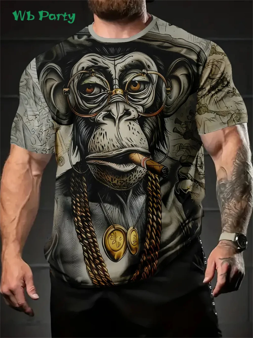 

Хип-хоп обезьяна графическая 3D футболка Gorilla Летняя мужская футболка с коротким рукавом Тенденция с круглым вырезом Мужские топы Повседневная мужская одежда больших размеров
