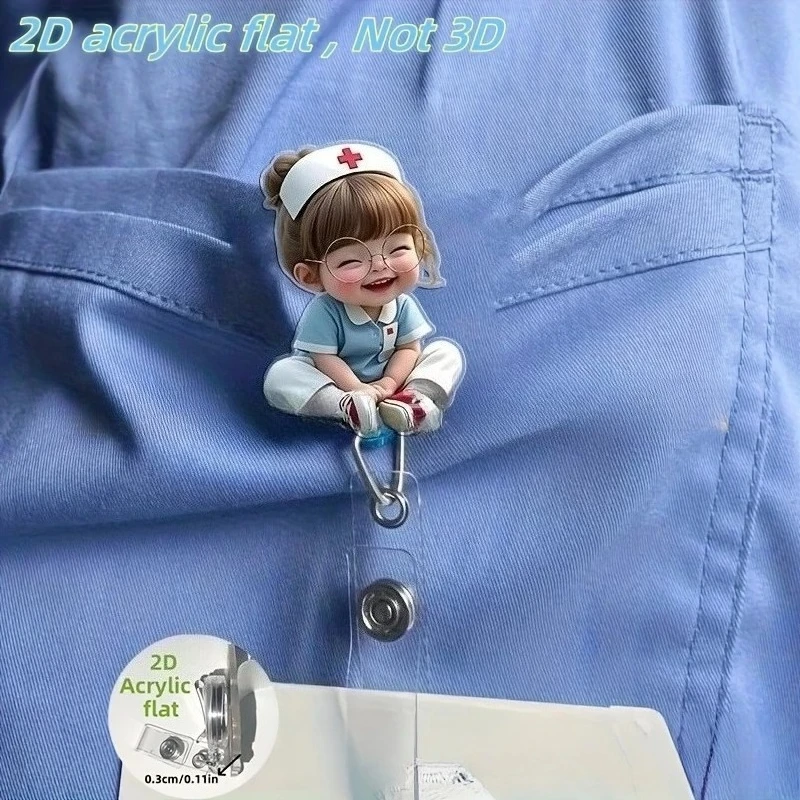 1 قطعة 2D شقة الكرتون ممرضة شارة بكرة الاكريليك معرف العلامة العمل تصريح كليب الصدر جيب معرف اسم تمرير حامل بطاقة العمل شارة بكرات #1