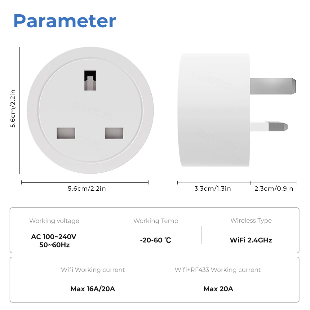 Tuya Smart 20A Wifi Plug UK Wireless Control Socket Outlet with Energy Monitering Timer Function Works with Alexa Google Home