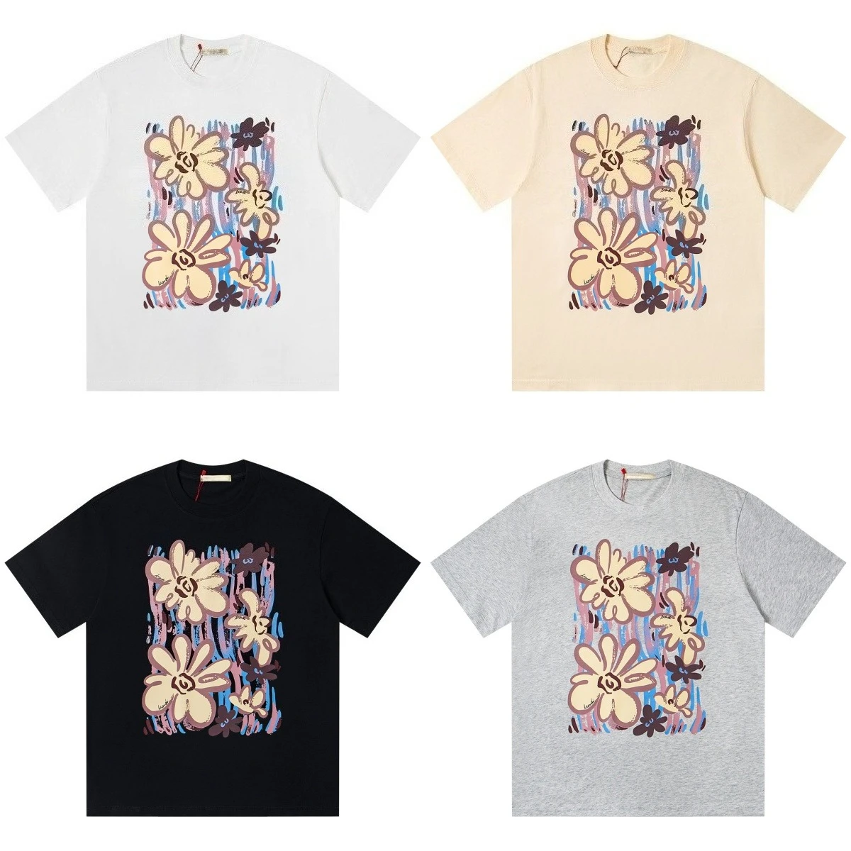 

Printed Pure Cotton T-shirt, Sweet Graffiti Flower Series, Round Neck, Short Sleeve, Same Style As Kim Go-eun and Yoon Seung-ah