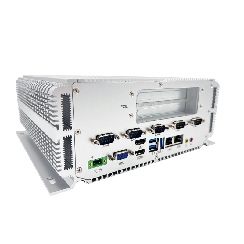 Silver Embedded Fanless Mini PC With 11th Gen 11800HQ CPU DDR4  8G RAM 128G SSD M.2   3 USB 3.0   4 USB 2.0  6 COM  PICe 16X