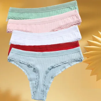 5 pçs/set cor sólida g-strings calcinha de algodão feminino lingerie sexy esportes listrado calcinha baixa ascerthin estilo respirável cuecas