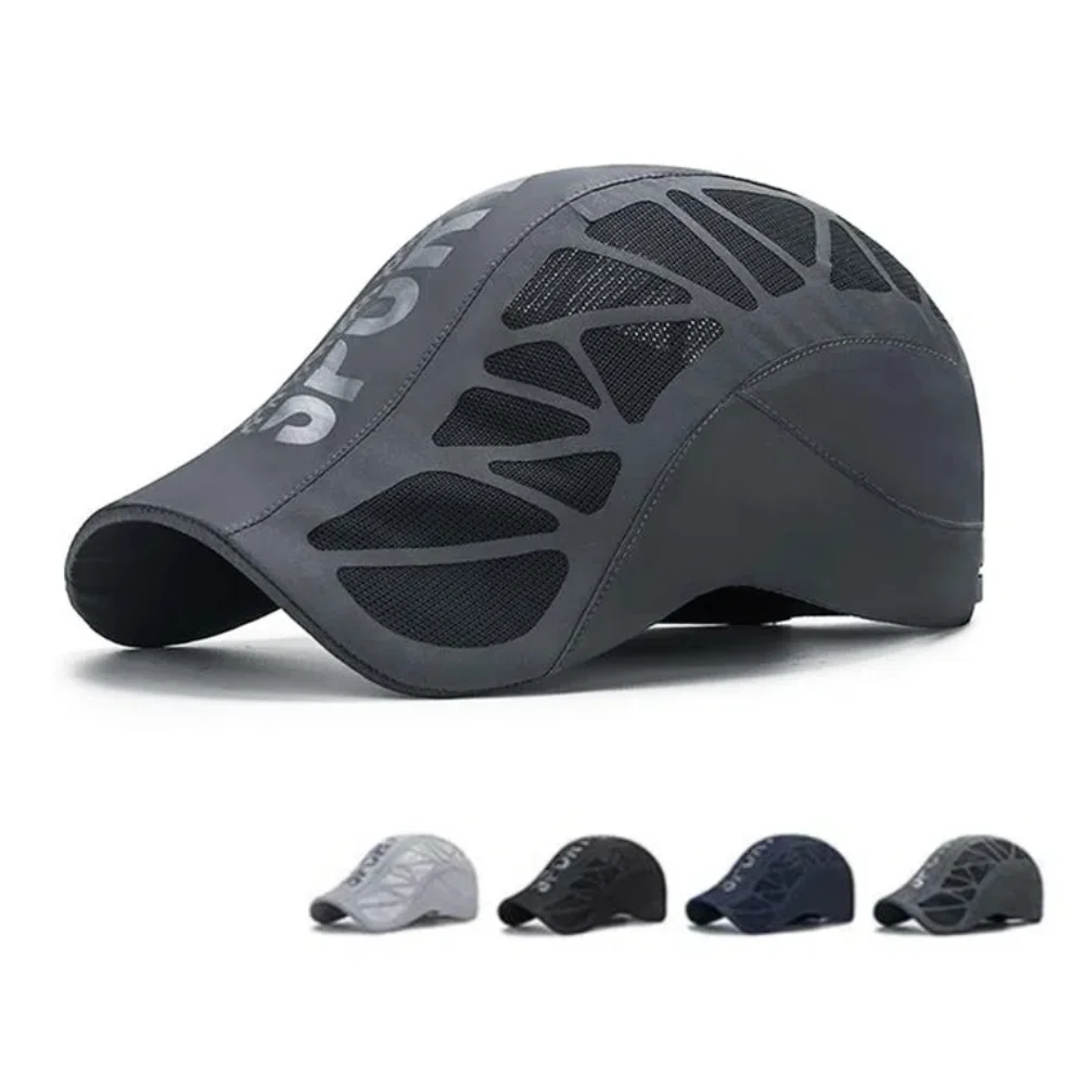 Quick Dry Sunscreen Men's Sun Peaked Cap Letter Print Mesh Shade Baseball Caps Newsboy Flat Hat Quick Dry Hat Cycling