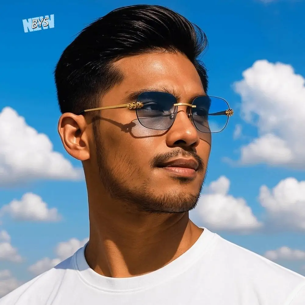 

Lightweight Rimless Oval Sunnies Alloy Costume Accessory Men Polarizing Lens Sunglasses PC Waterproof Anti Blue Light Glasses