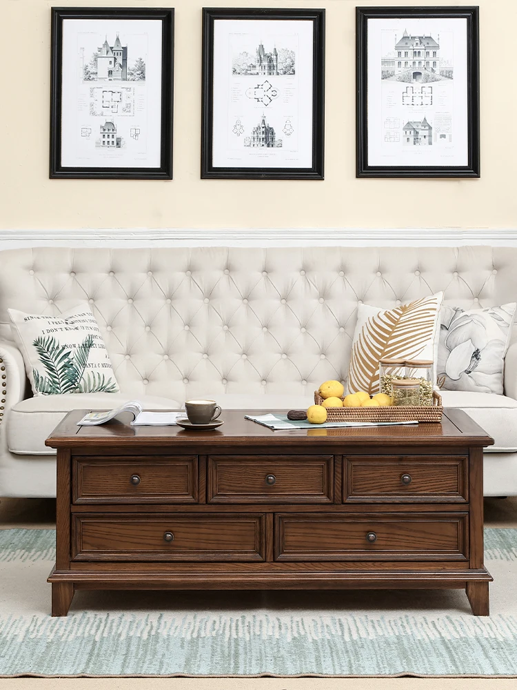 Wood fish furniture all solid wood American ash wood walnut all log living room single-sided five-drawer coffee table