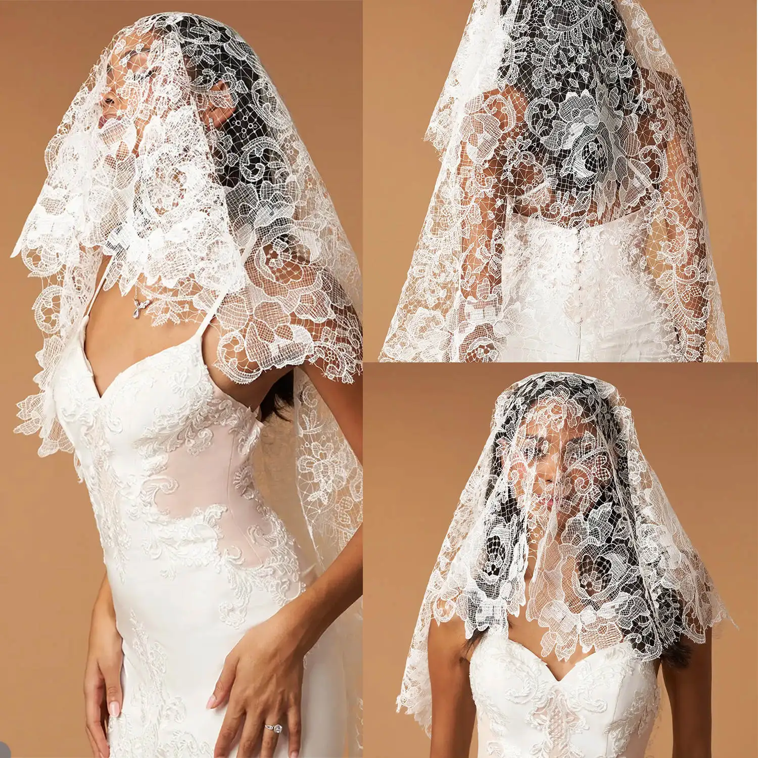 

Vintage Wedding Veil Laces One Layer Long Blusher Length Veils Lace Edge Custom Made Bridal Accessories High Quality