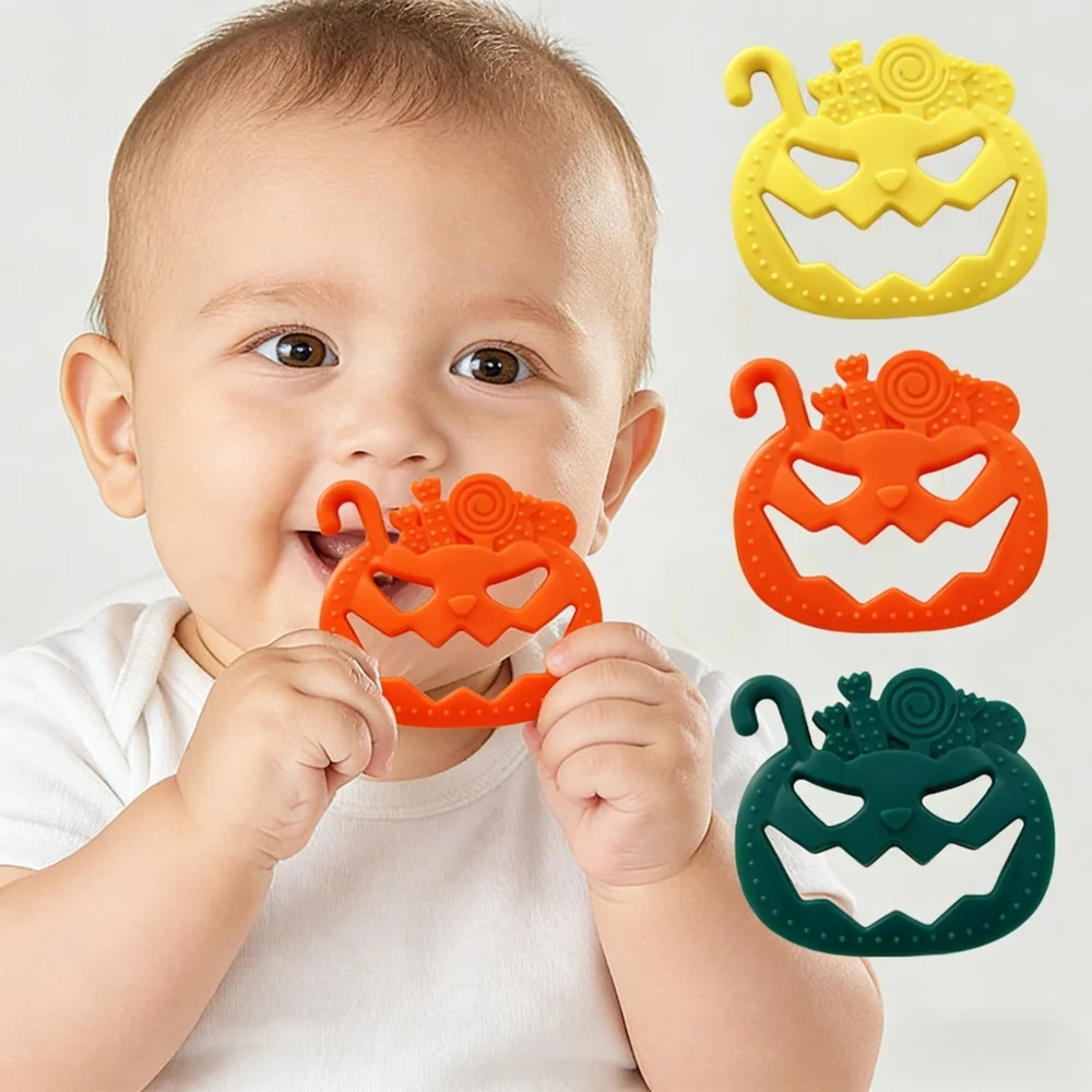 

Новая разноцветная силиконовая прорезыватель-игрушка в форме тыквы для младенцев 0-12 месяцев, сенсорные жевательные бусины для успокоения и снятия дискомфорта у малышей
