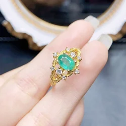 FS 5*7mm Natural Emerald S925 Sterling Silver Ring for Women Fine Fashion Charm Weddings Jewelry With Certificate MeiBaPJ Gift