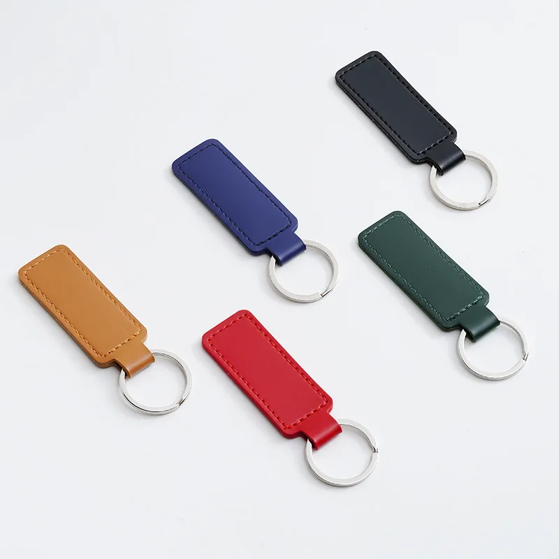 PU Leather Keychain Short Doublesided Car Thread Gift Metal Pendant Waist Strap Wallet Key Chain Simple Keyholder