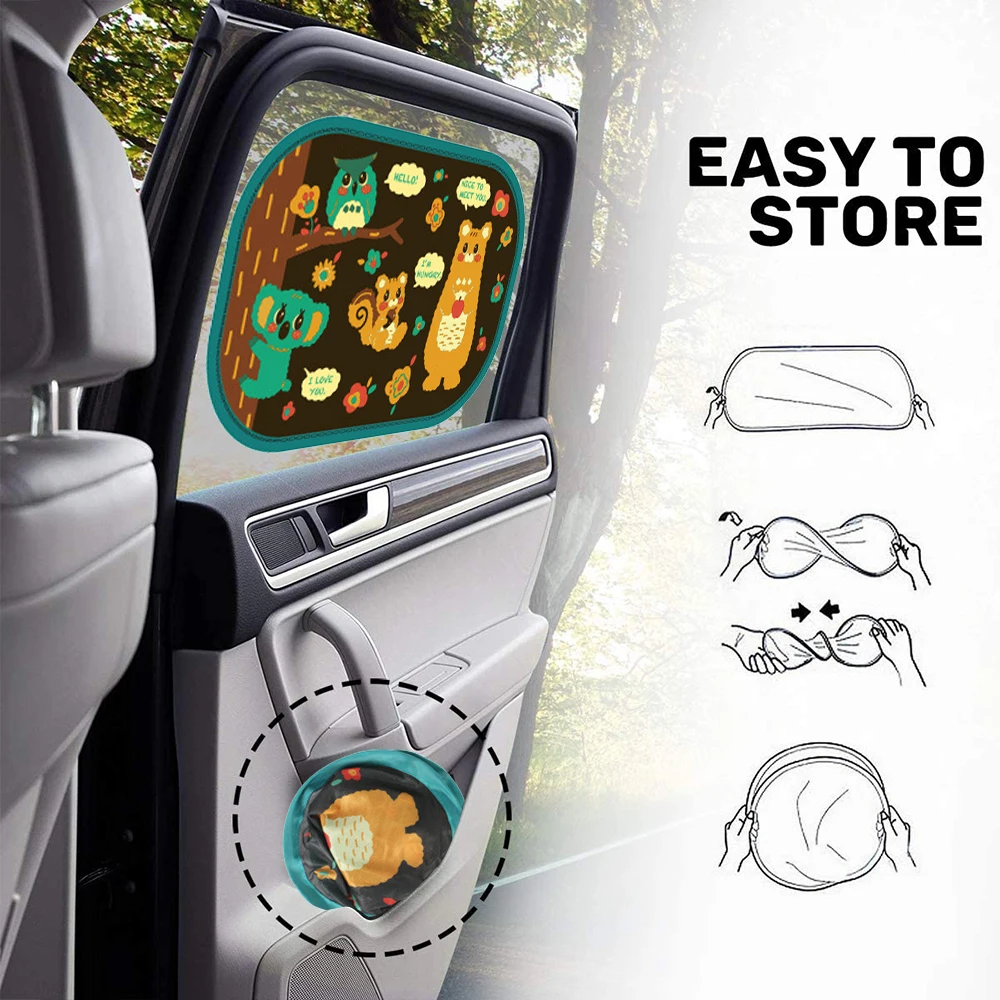 2pcs Car Sun Shade for Baby Cartoon Kids Adsorption SunShade Cover Universal Static Cling Side Window Sunvisor Mesh