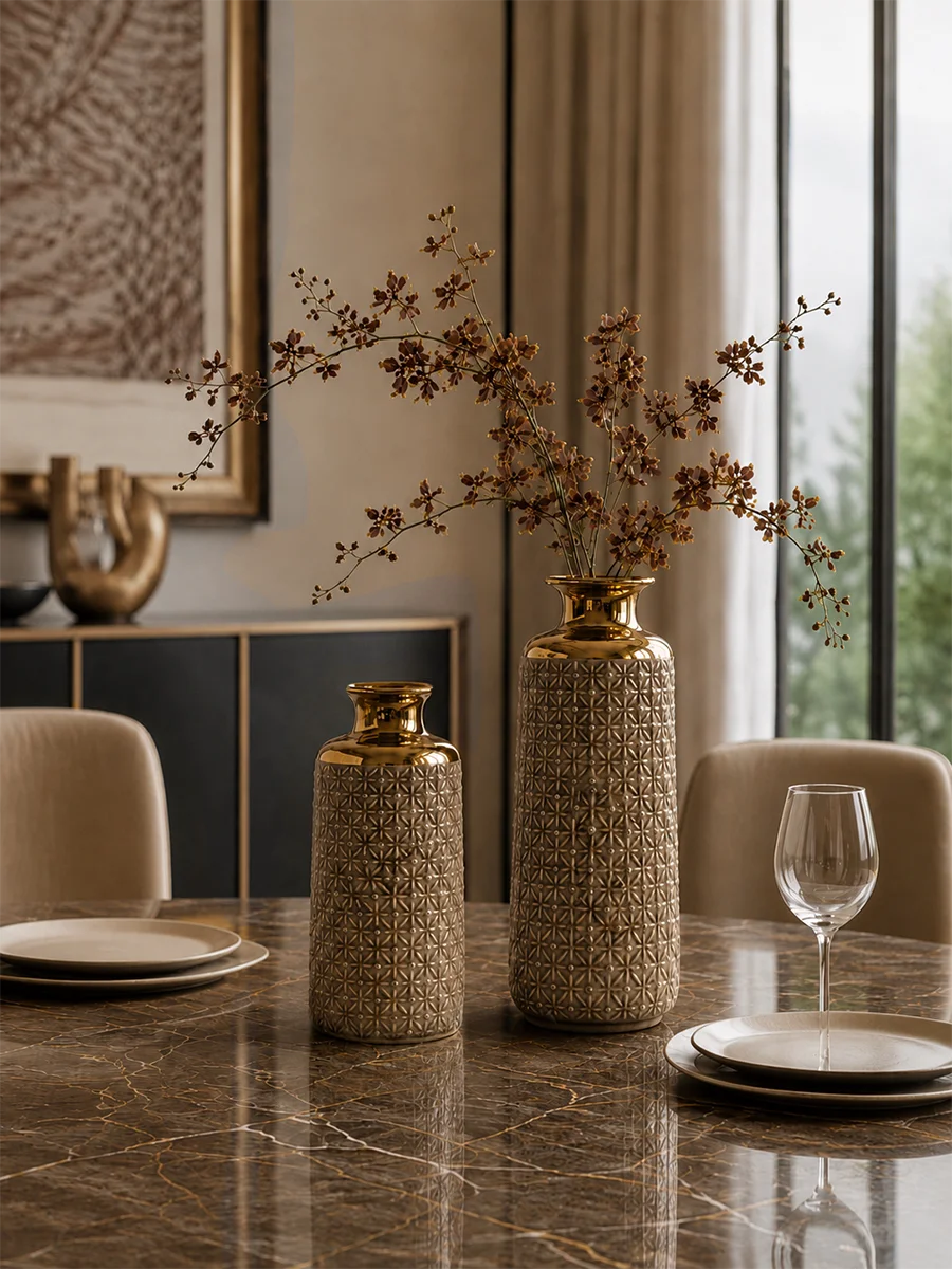 LIVETAI Vintage Retro Ceramic Vase with Ice Crackle Relief Decorative Flower Vase for Home Table Centerpiece