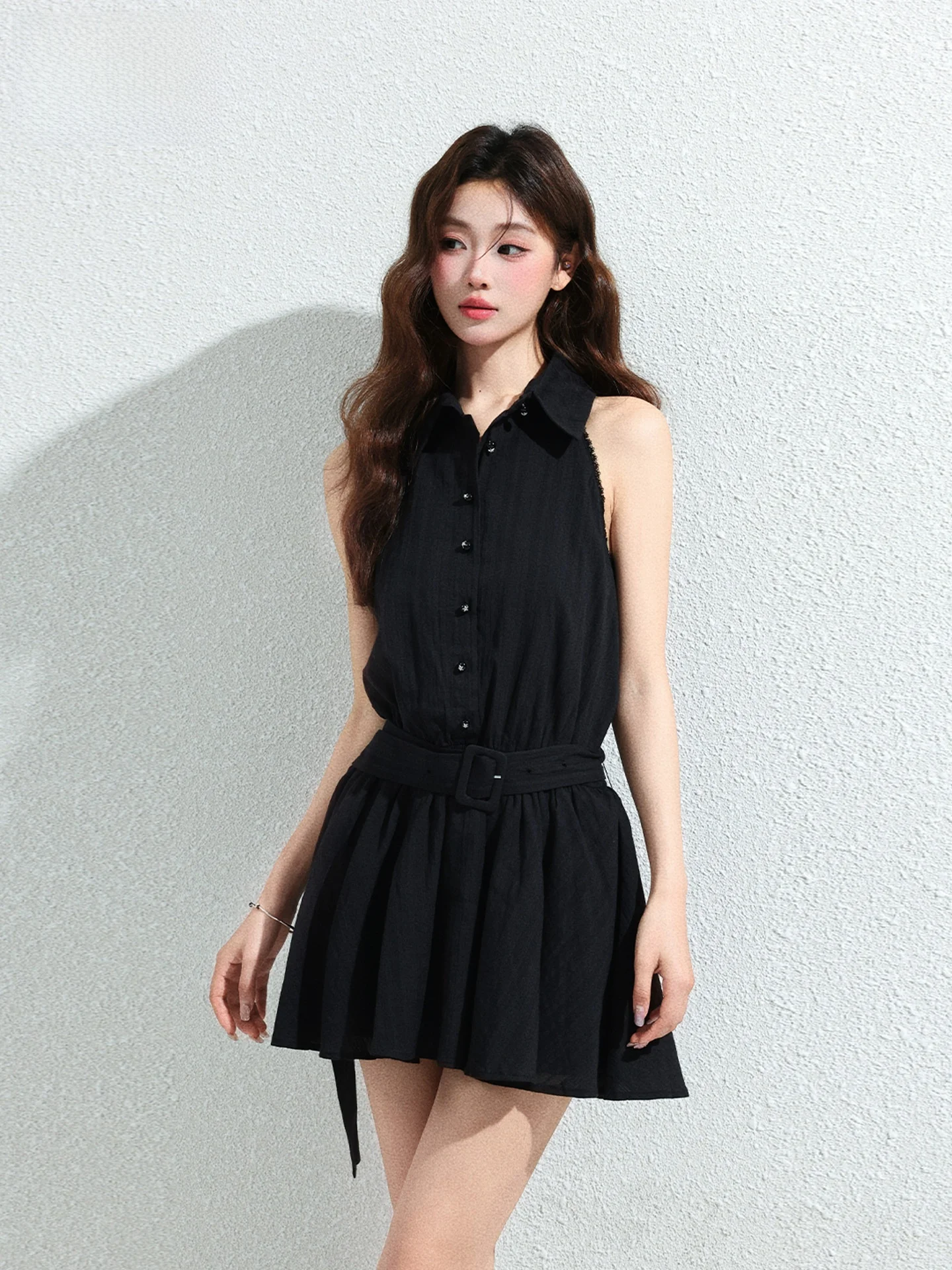 Black Sleeveless A-Line Dress Women's 2026 New Summer Waist-Cinching Slimming Dress Elegant Little Black Dress Commute Style
