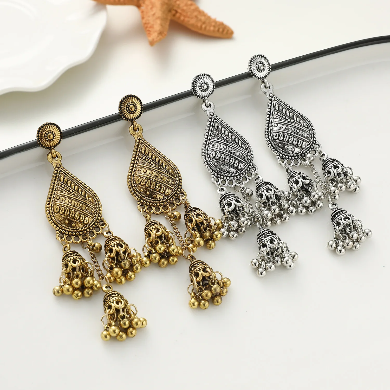 Wish AliExpress new earrings, water drop bell earrings, exotic Indian ethnic style fashion earrings