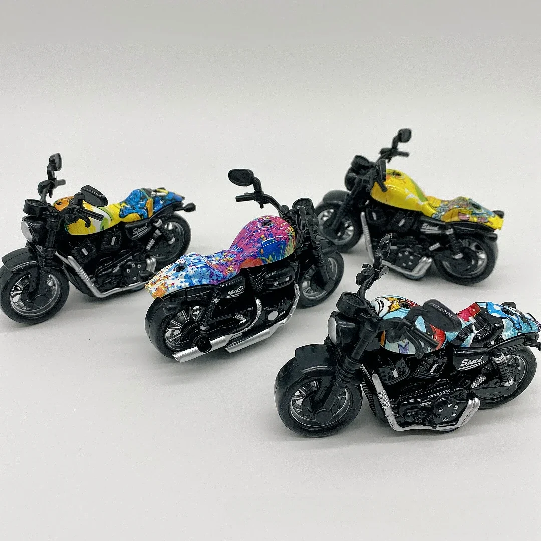 Hot Selling Alloy Pull-back Motorcycle Static Model Ornaments Heavy Industry Motorcycle Toy 1:32 Graffiti Simulation Racing Car