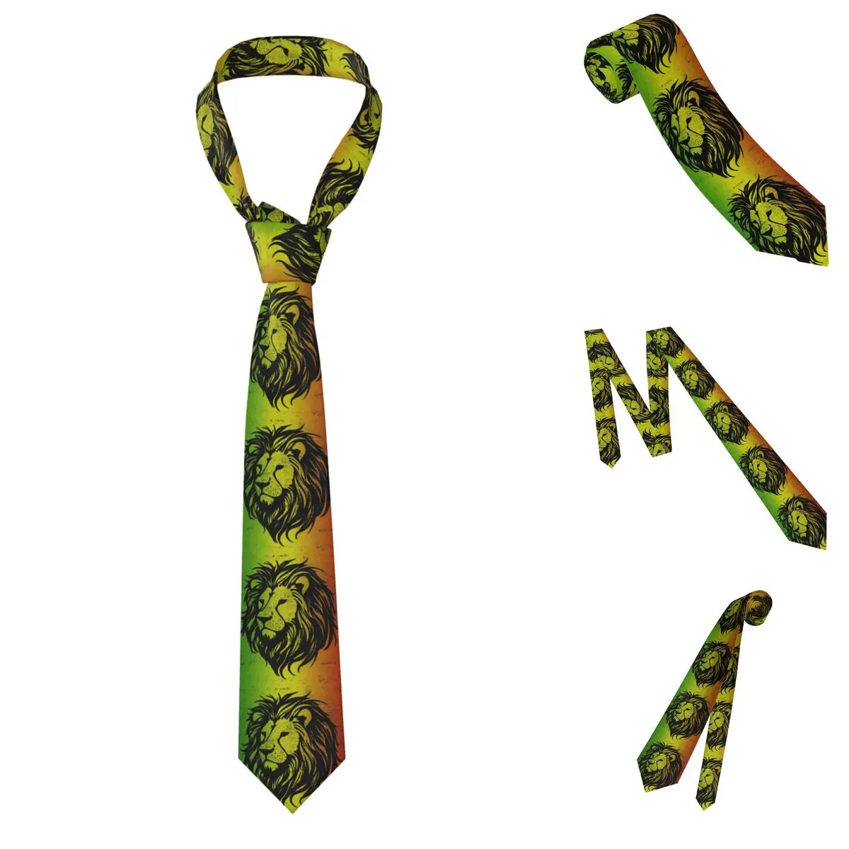 Lion Of Judah Rasta Jamaican Reggae Necktie for Men Silk Polyester Slim Neck Ties Wedding Business Tie Casual Gravatas