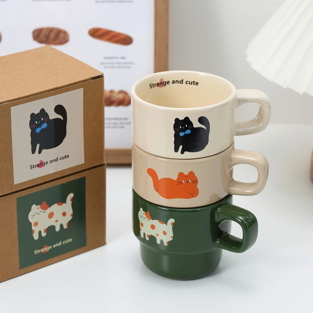 Cute Cat Ceramic Coffee Mug Cartoon Milk Cup Hand-Made Decorative Tea Coffee Cup Present For Lovers Friends For Home Decor