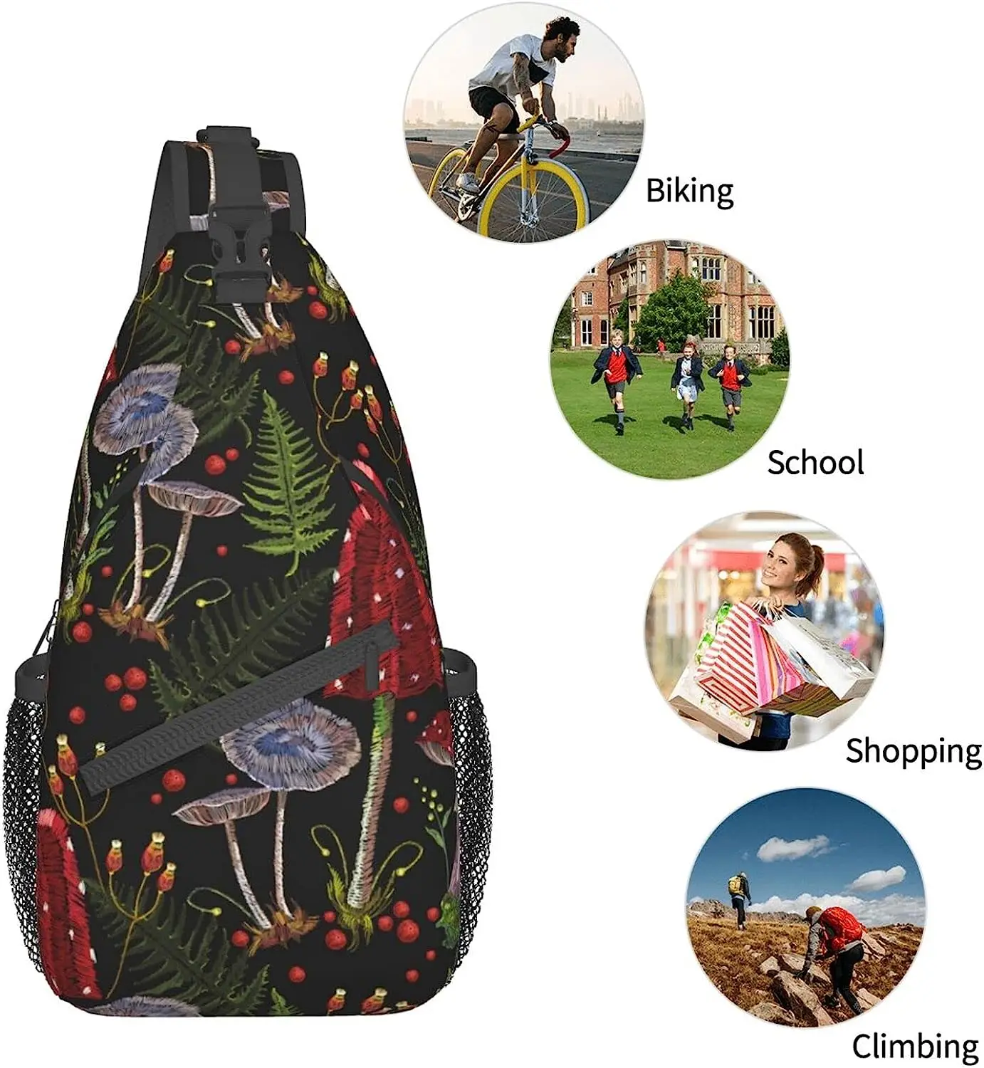 Mushrooms Crossbody Bags Sling Bag for for Women Men, Cute Fashion Chest Bag Casual Small Shoulder Bags Travel Hiking