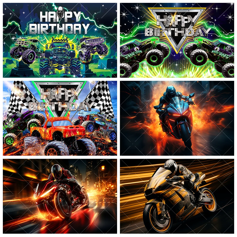 

Cool Truck Photography Backdrop Custom Racing Motorcycle Burning Flame Background Child Boy Birthday Party Room Decor Photo Prop