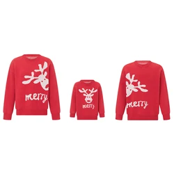 Matching Christmas Sweater, Long Sleeve Crew Neck Cartoon Elk Pullover Family Sweater Winter Clothes