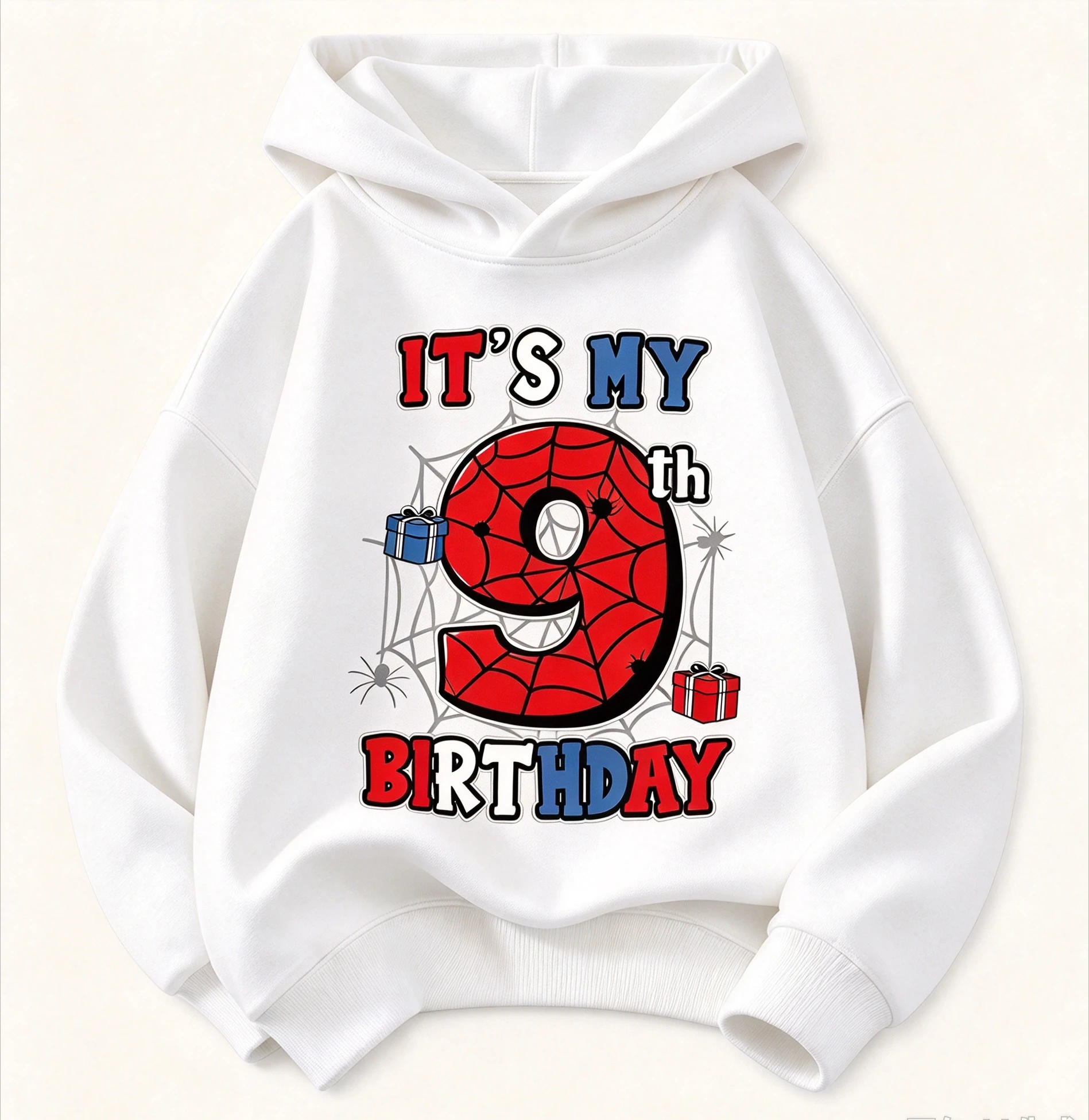 Kids Birthday Hoodie It's My 1-10th Birthday Spider Web Graphic Hooded Sweatshirt Boys Birthday Party Pullover Top