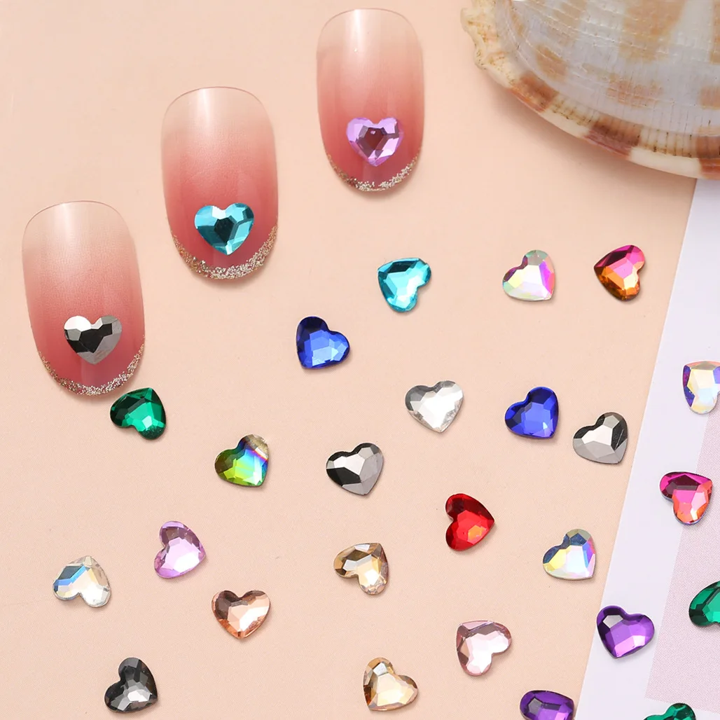 Classic 5.5*6mm Heart Shape 36Colors Boutique Flat bottom nail art rhinestones Glass crystal 3D nail decoration wholesale