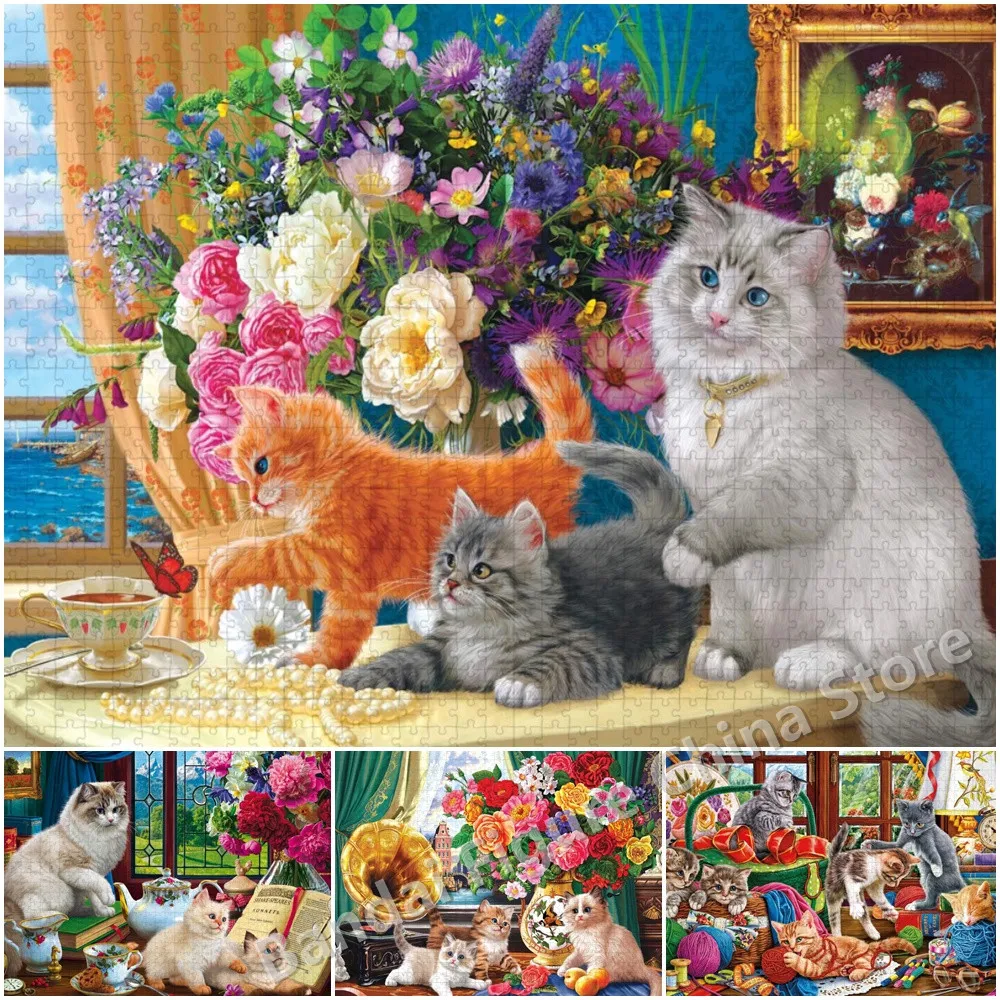 

Naughty Cat Family Pet Scenery 35/ 300/500/1000 Pieces Jigsaw Puzzle Cute Cartoon Animals Print Puzzle Kids Decompressed Gifts