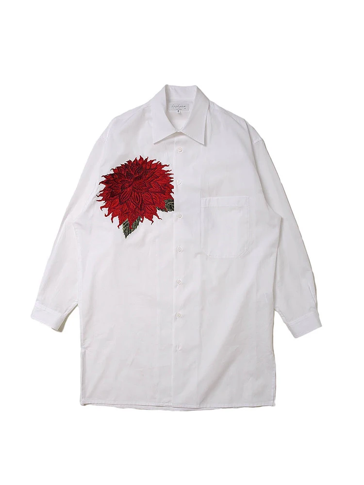 MAMELICCE Dahlia pinnata Embroidery shirt men shirts oversize white shirt for man’s clothes unisex clothes women\'s clothing