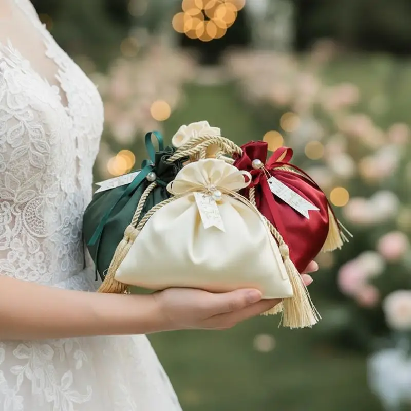 Dustproof Drawstring Gold Velvet Candy Bag Portable Tassel Pouch for Wedding Birthday Party Guest Favor Packaging