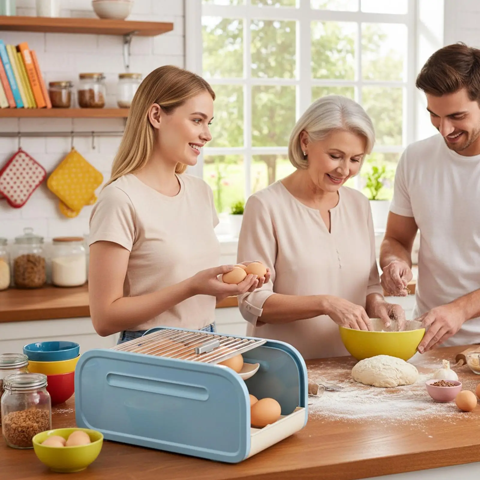 Egg Holder For Fridge 2-Tier Automatic Rolling With Handle Lid Egg Holder Countertop Storage Box For Freezer Home Kitchen Pantry