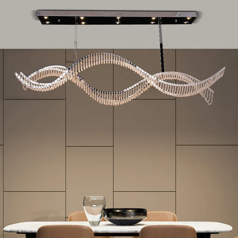 

Modern Luxury Restaurant Pendant K9 Crystal Light Villa Simple Wave Crystal Pendant Creative Dining Table Dining Hall Light