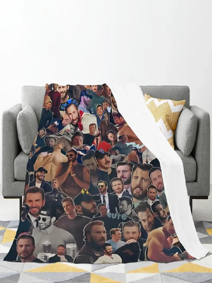 Chris Evans Collage Throw Blanket Super Soft Plush Quilt for Home Office Decor Portable Thin Textile Blankets