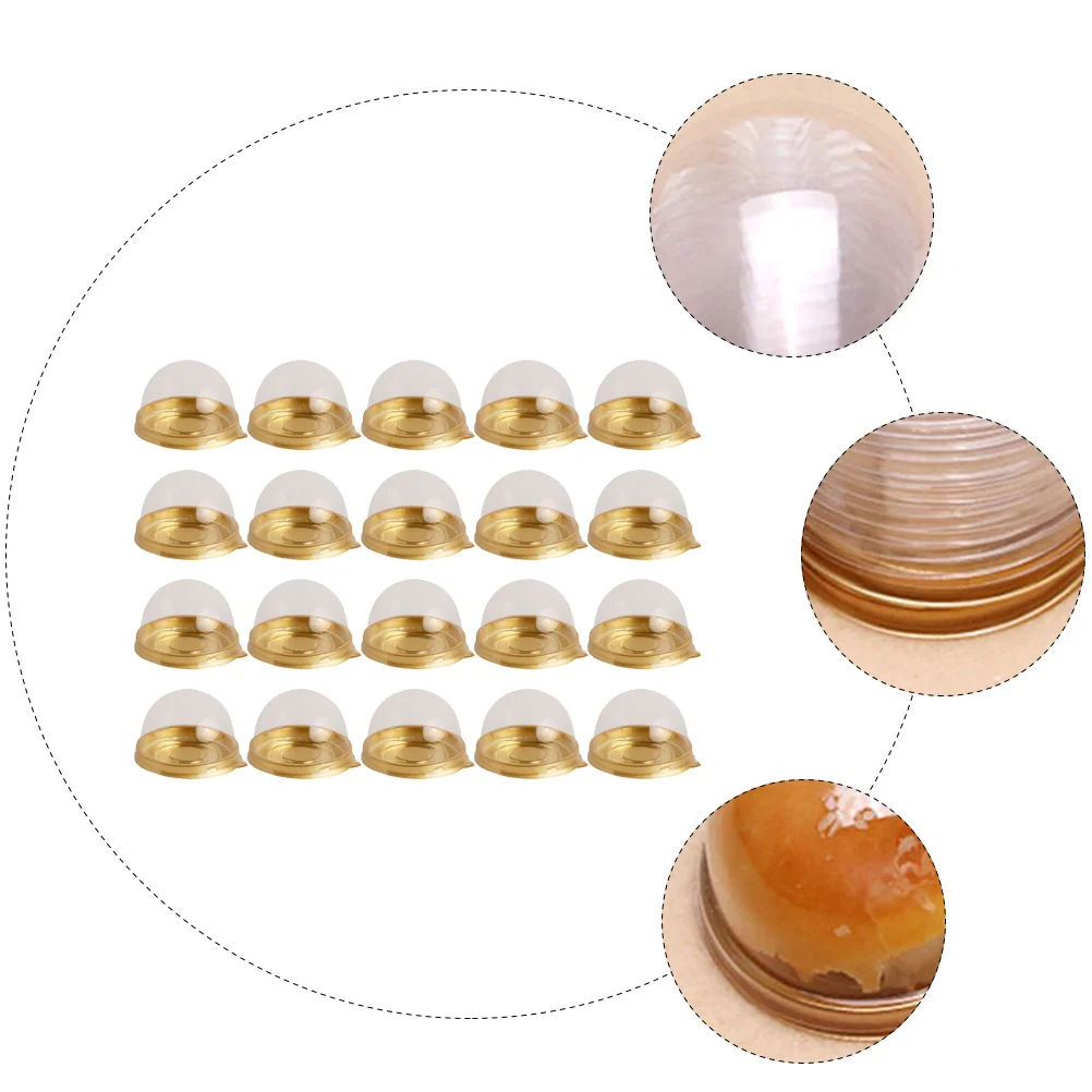 

100 Pcs Moon Cake Box Golden Plastic Airtight Round Packing Tray Dessert Cake Shop Home Bakery Kitchen Bar Supplies