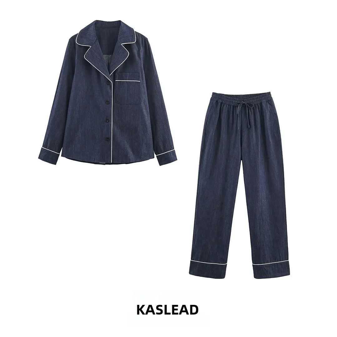 

KASLEAD Новый модный комплект джинсовых брюк irt, женский комплект с длинным светом, осенний наряд, классический студенческий рабочий orm