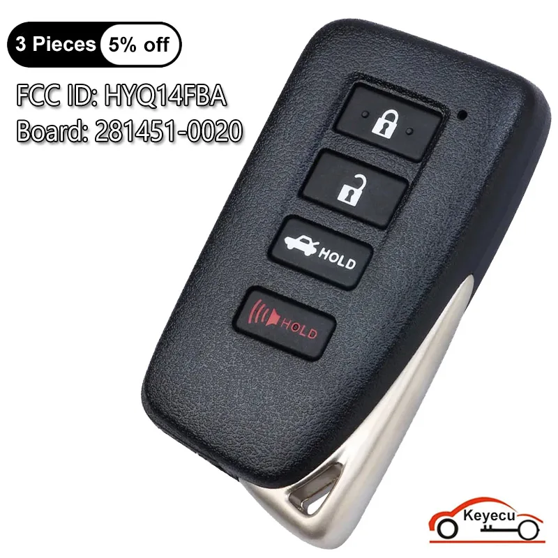 

KEYECU 4 Buttons 314.3MHz for Lexus GS350 GS200T ES300H ES350 GS450H Auto Smart Remote Key Fob HYQ14FBA 281451-0020 89904-06170