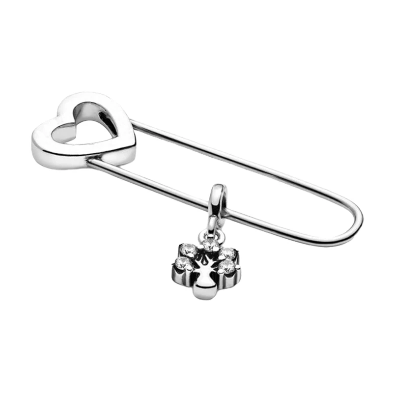 Silver 925 Original ME Safety Pins Brooches For Women With Heart Signature Clasp Fit Lapel Sleeve DIY Jewelry Making Decorations