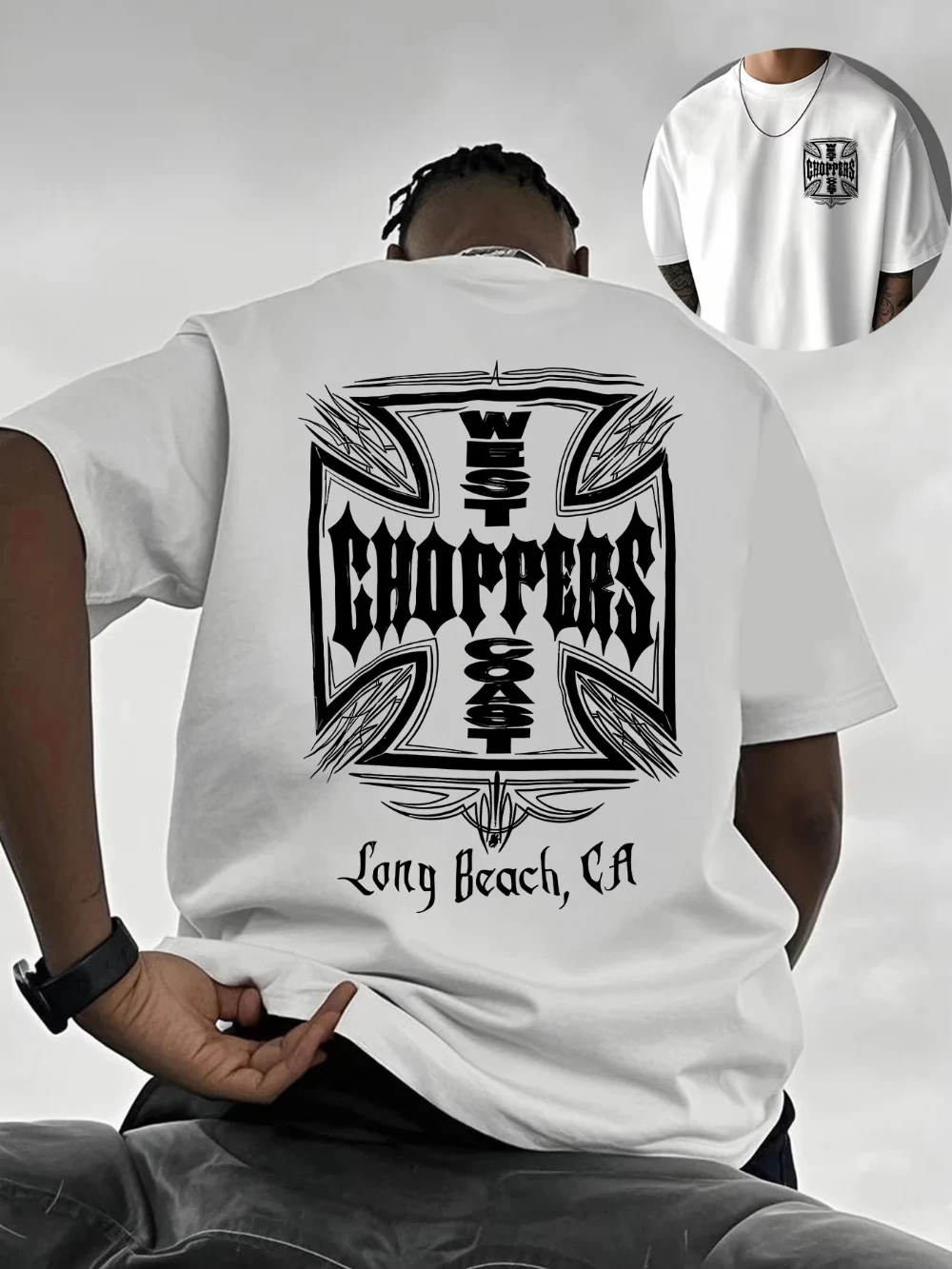 2026 Retro Biker Cross Badge Oversized T-Shirt for Kids Adults Vintage Chopper Print Loose Casual Street Short Sleeve Tee