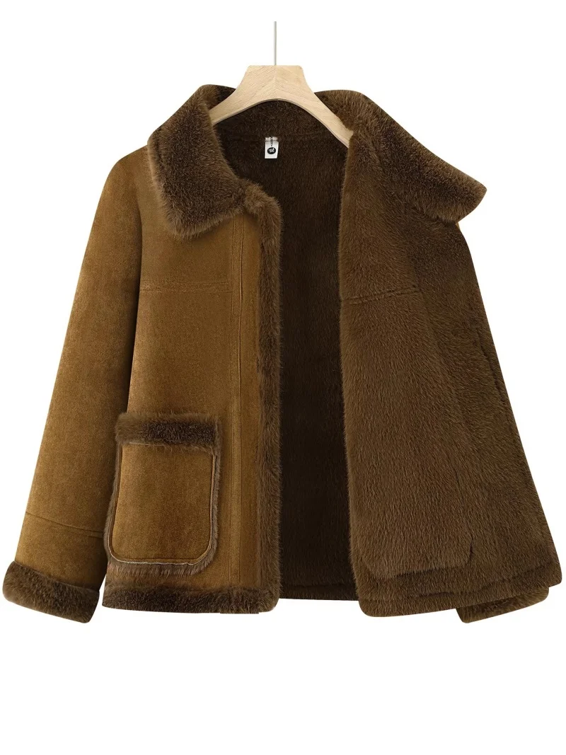 

Warm Lamb Wool Coat for Women, Faux Fur Suede Jacket for Middle Aged Elderly Mothers, Thick Winter Outerwear, Autumn Jacket W225